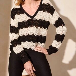 Tribal Black and Cream Lace V-Neck Sweater